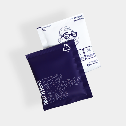 Caja morada Drip Coffee Pacoffee con sobres individuales de café de especialidad Colombia Pitalito lavado, aroma floral y dulce.