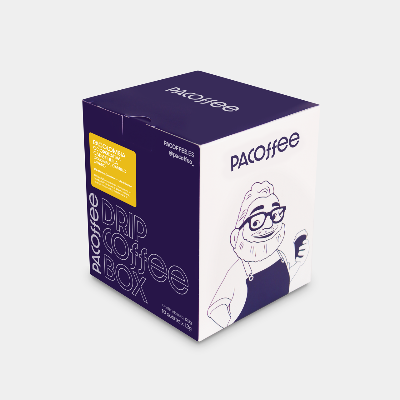 Drip Coffee Box Colombia Pitalito lavado – pack de 10 sobres listos para infusionar, tostado en León por San Agustín para Pacoffee.