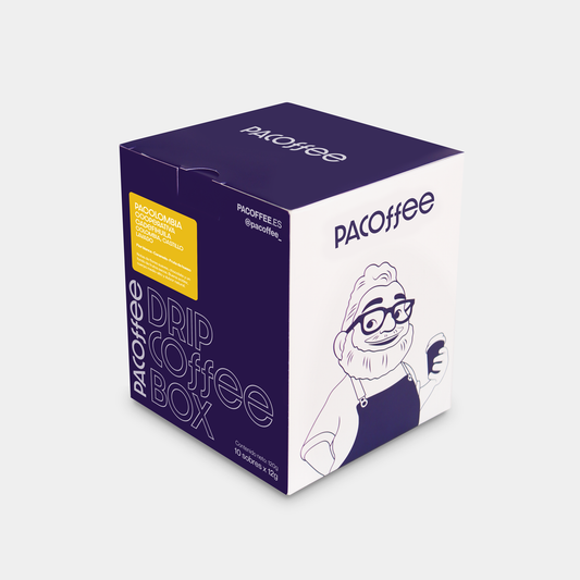 Drip Coffee Box Colombia Pitalito lavado – pack de 10 sobres listos para infusionar, tostado en León por San Agustín para Pacoffee.