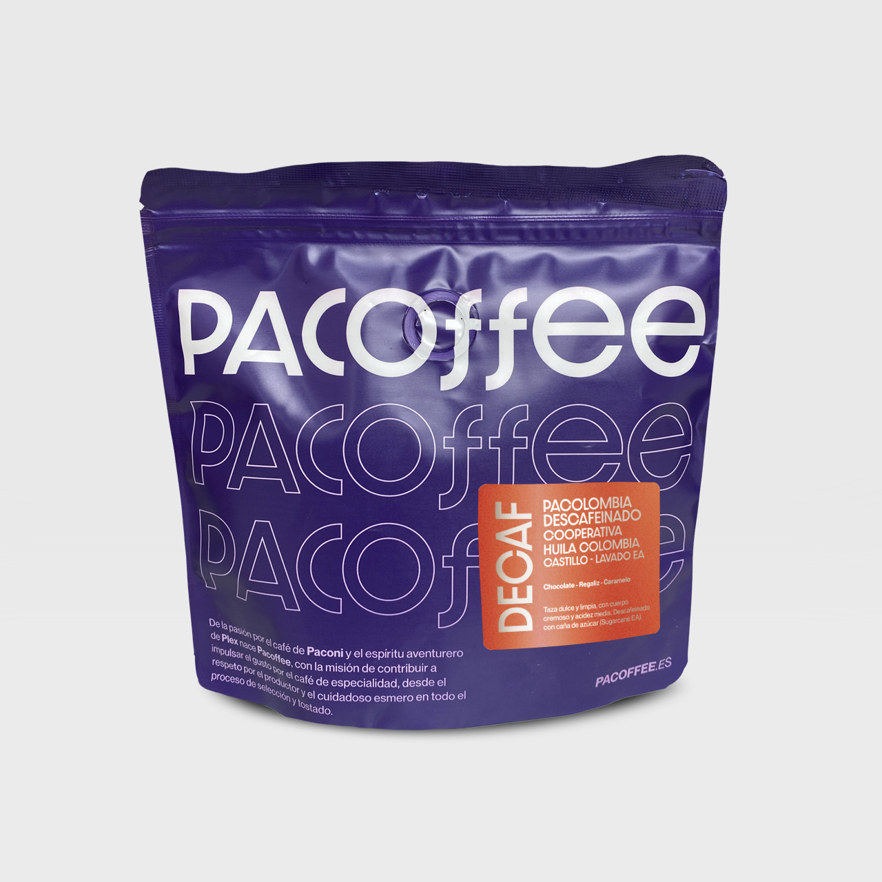 Café descafeinado Colombia Pacoffee 250g, tostado por San Agustín en León
