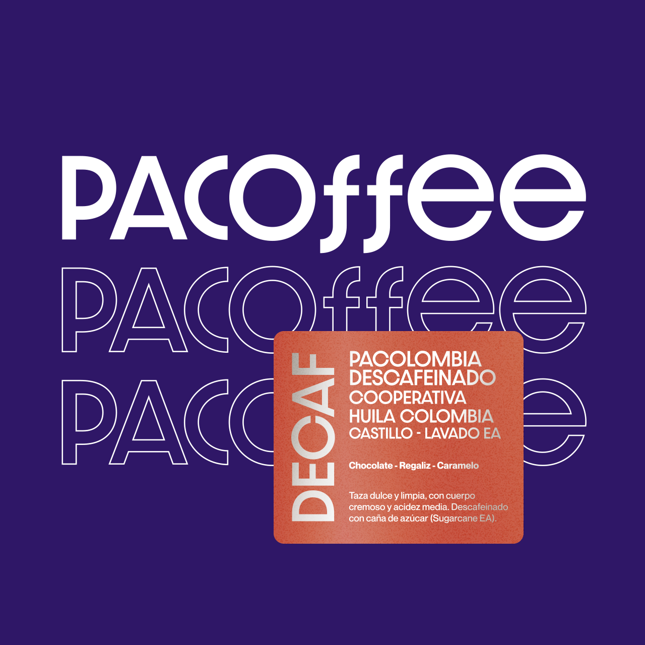 Detalle de la bolsa Pacoffee Colombia descafeinado, tueste San Agustín
